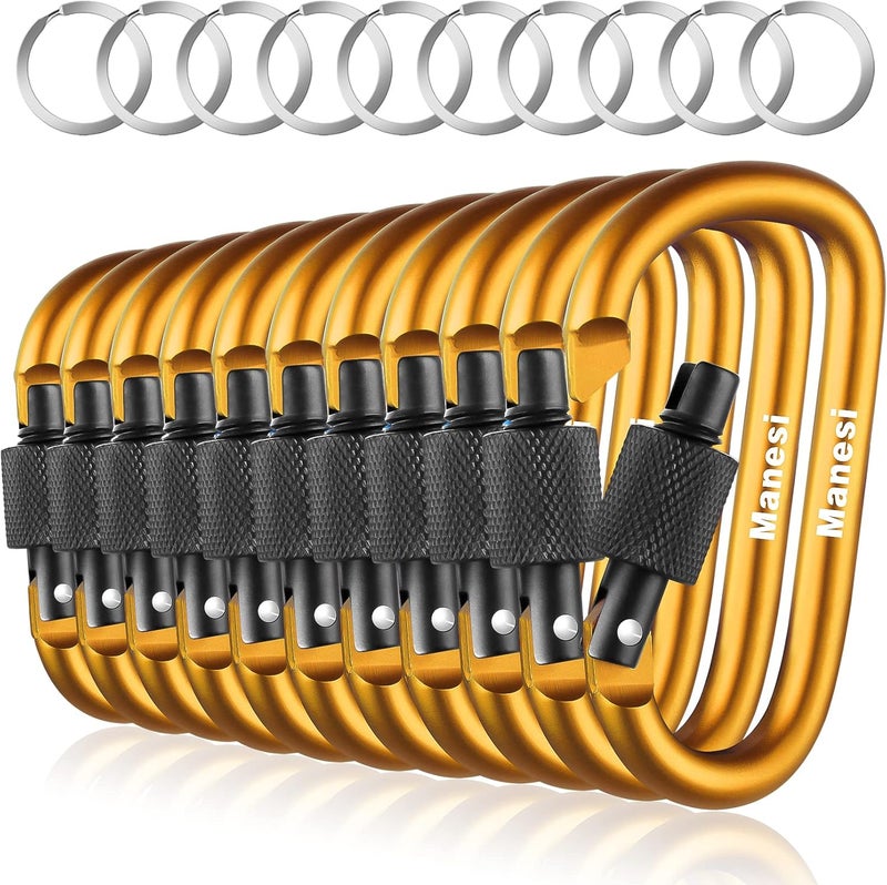 Manesi 10 Pack Aluminum D Ring Key Rings Clips Locking Carabiner for Camping Fishing and Outdoor Use，Clips with Screw Gate Multicolored - Image 1